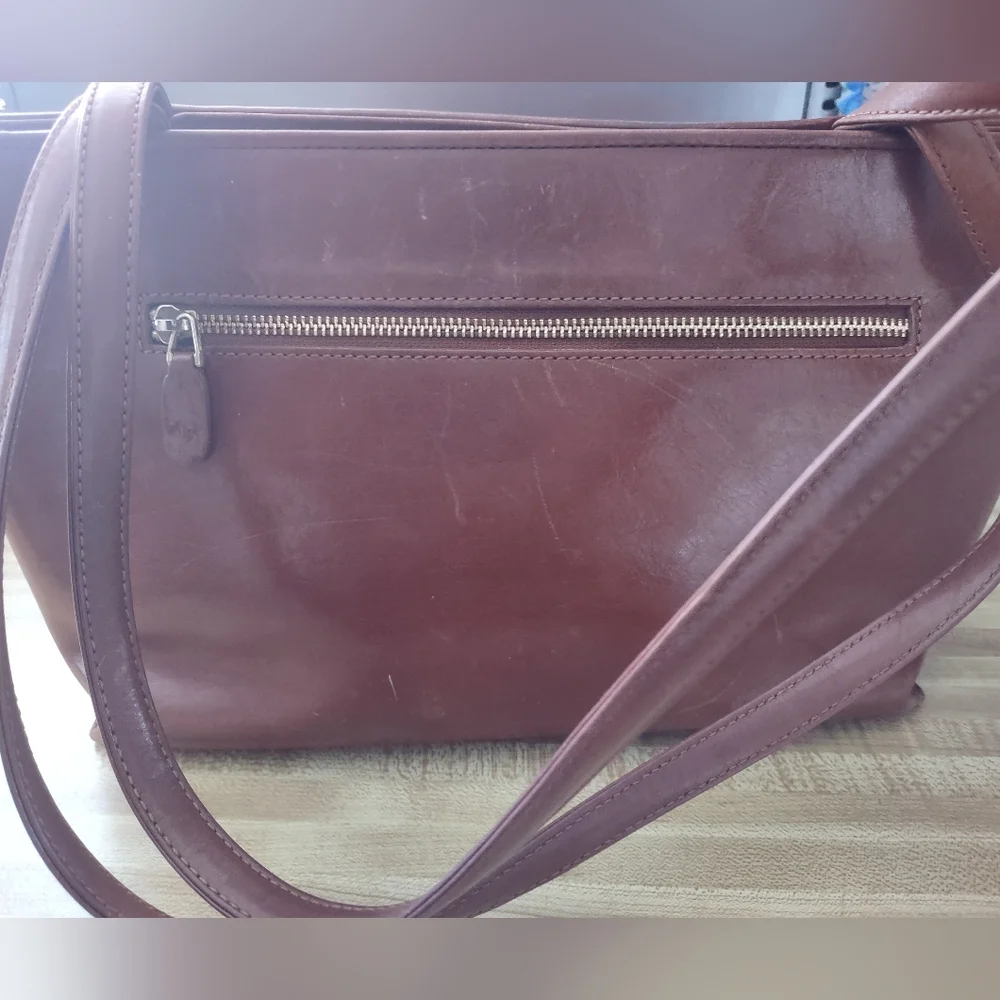 Vintage Monsac Original Brown Leather Logo Embossed Dual Shoulder Strap  Clean